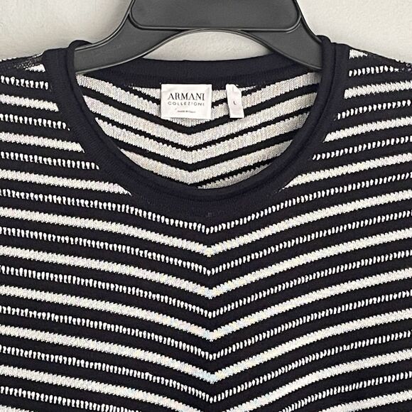 Armani Collezioni Italy Striped Navy White Top Women's L Long Sleeve Pullover - Picture 2 of 16